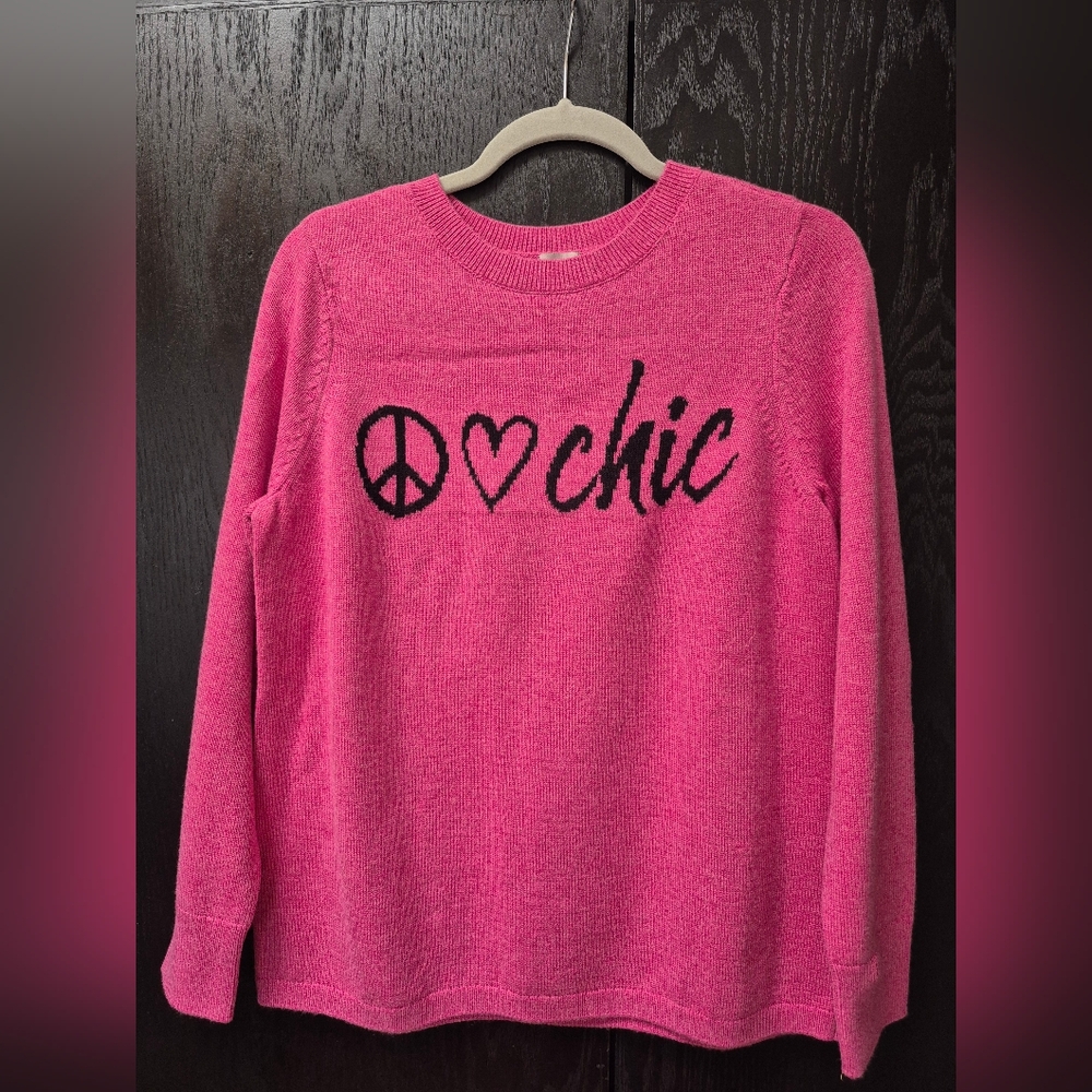 Chicos Pink Peace Sweater SZ medium NeW